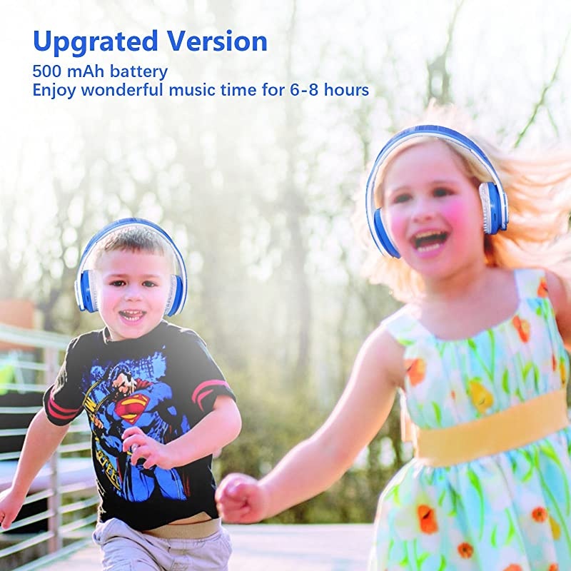 Headphones Bluetooth Wireless 85db Volume Limited Childrens Headset, up to 6-8 Hours Play, Stereo Sound, SD Card Slot, Over-Ear and Build-in Mic Wireless/Wired Headphones for Boys Girls(Blue)