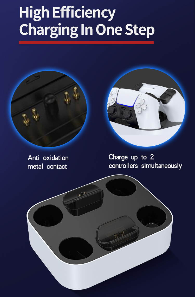 Ps5 Dual Sense Controller Charger Fast Charging Station LED Indicator Stand For Playstation Ps5 Dualsense Charging Station
