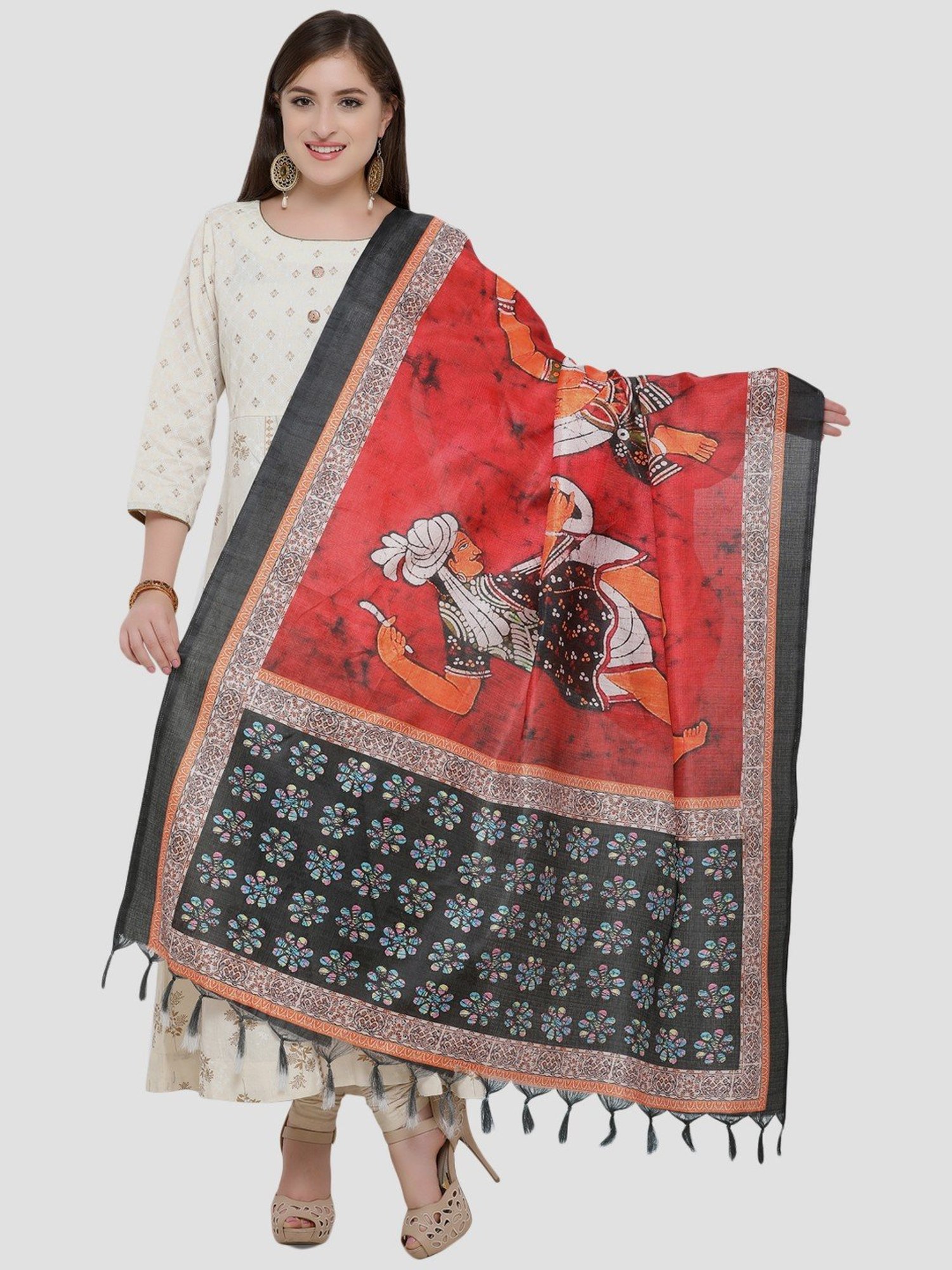 Saree Mall Red & Black Printed Dupatta