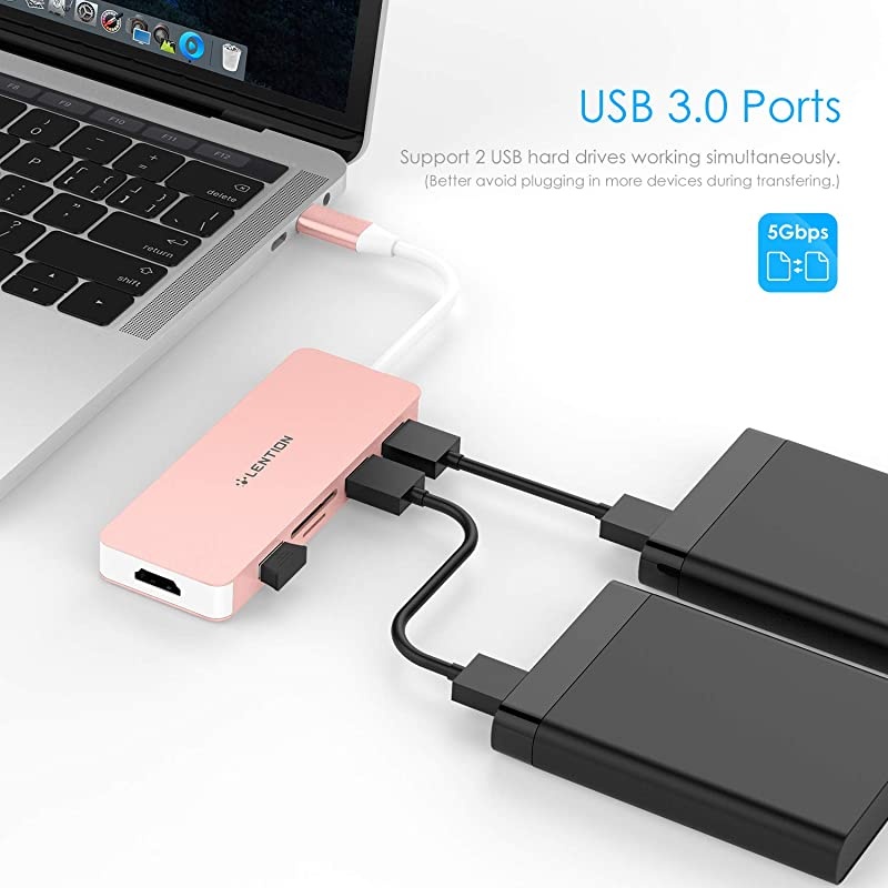 USB C Hub with 4K HDMI, 3 USB 3.0, SD/Micro SD Card Reader Compatible 2020-2016 MacBook Pro 13/15/16, New Mac Air/Surface, Chromebook, Multi-Port Adapter (CB-C18, Rose Gold)