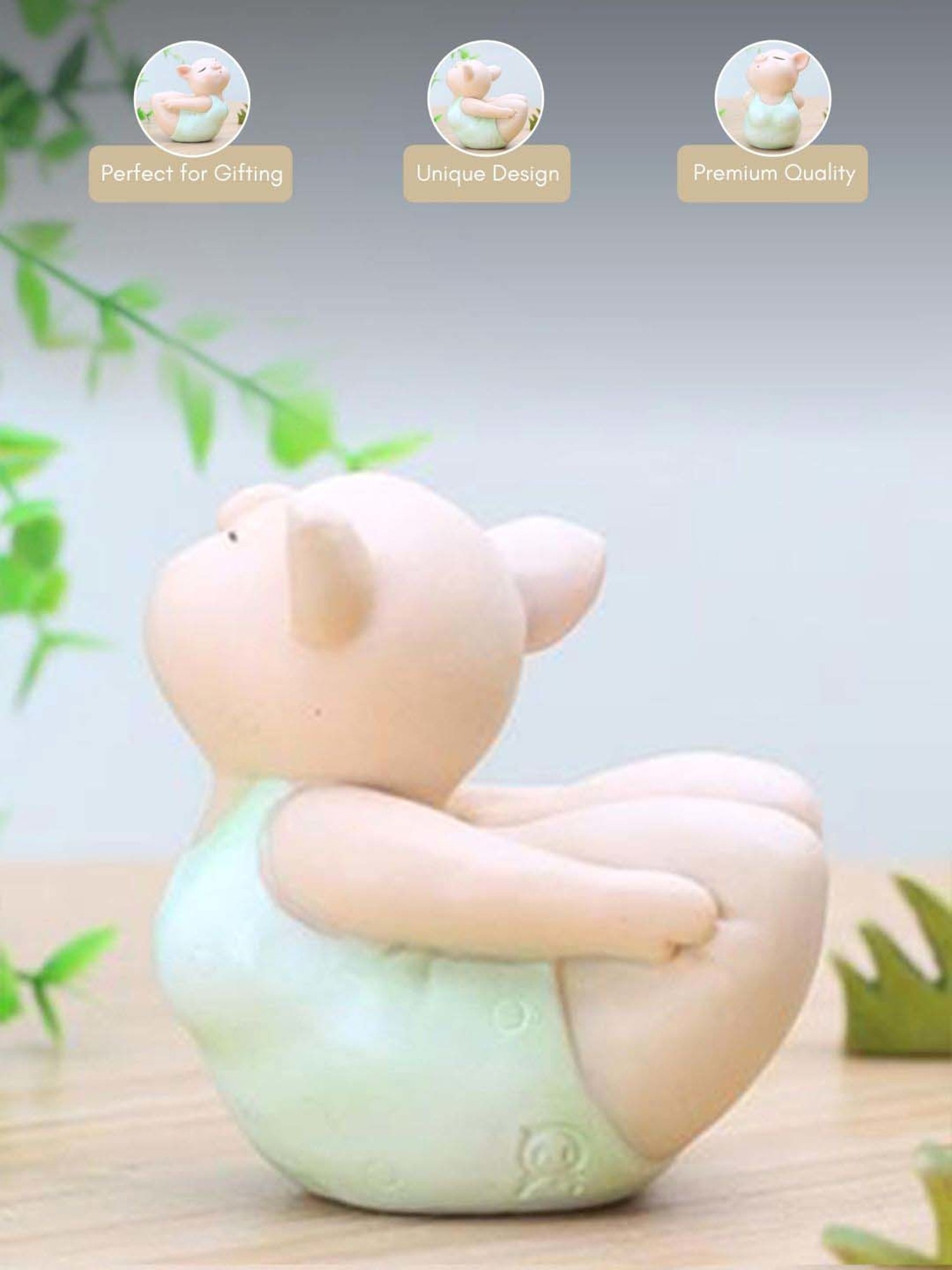 Nestasia eye catching green & Pink resin yoga piggy mini Showpieces for home decoration & gifting- C