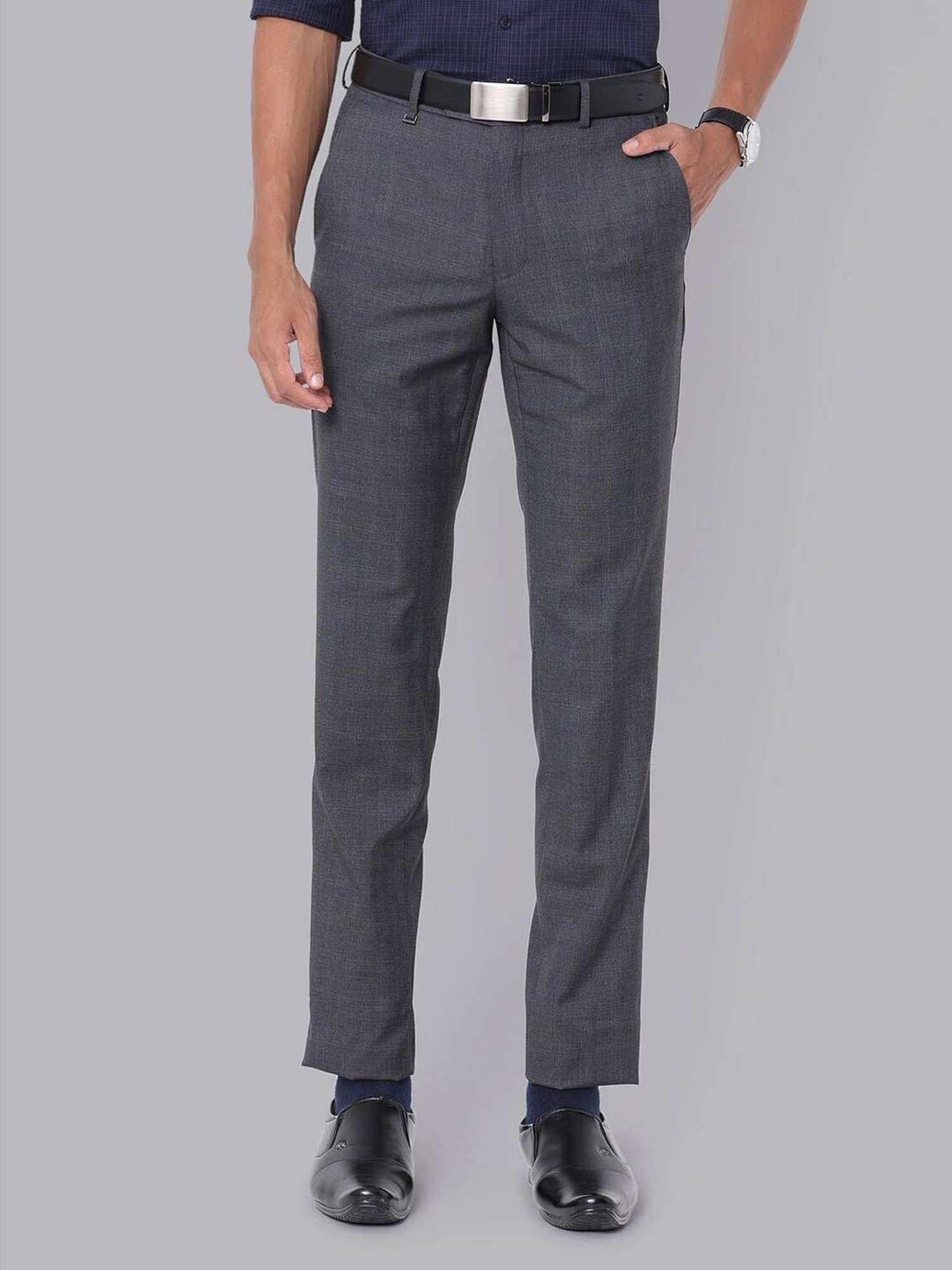 Van Heusen Grey Slim Fit Checks Trousers