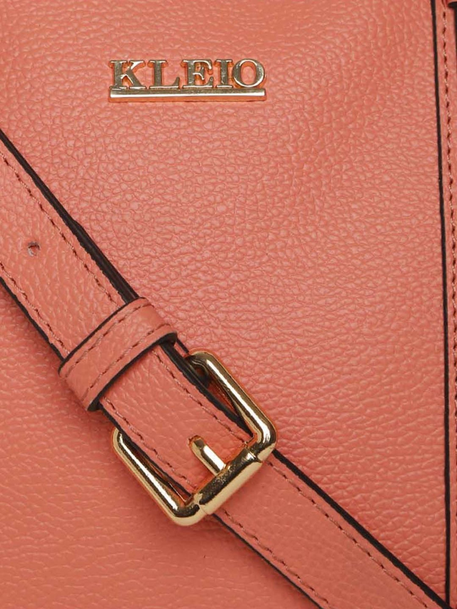 KLEIO Peach Solid Medium Bowler Handbag