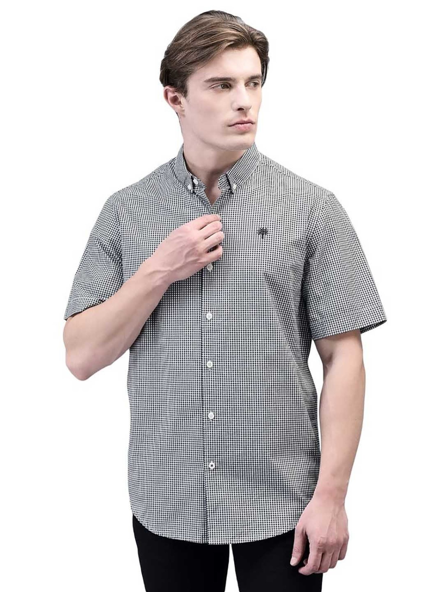Woodland Black & White Regular Fit Check Cotton Shirt
