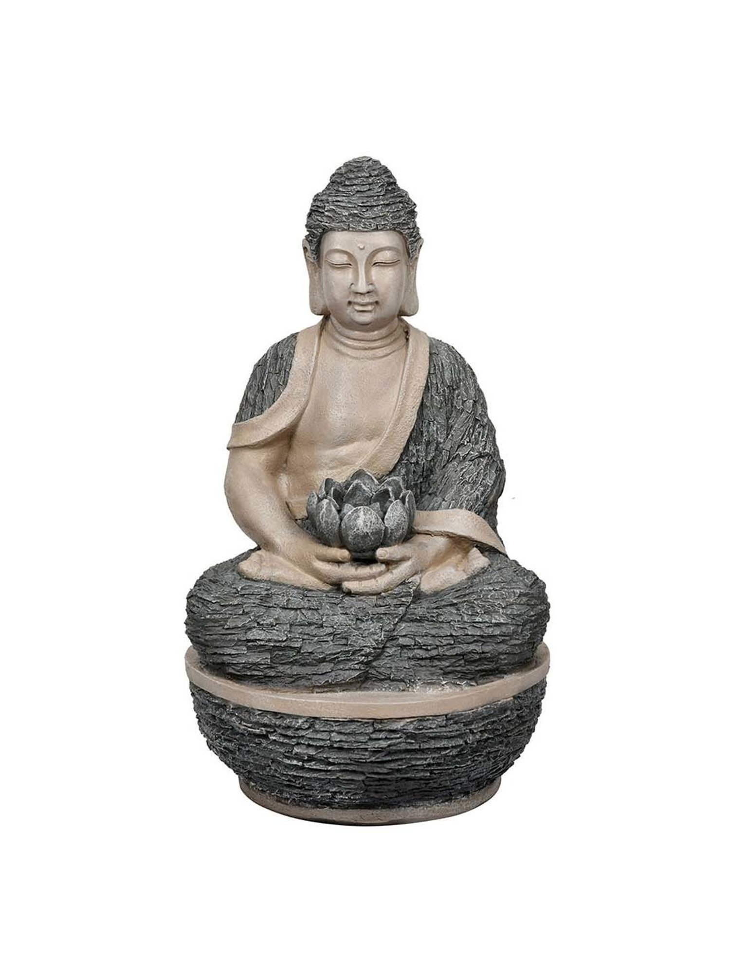 @home Grey Resin Buddha With Floral Bowl Water Fountain