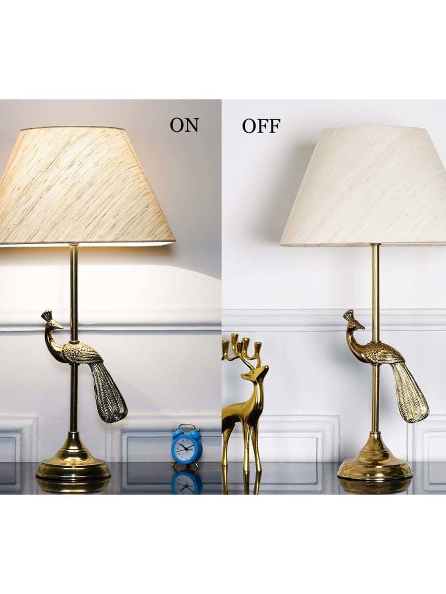 Kapoor Lamp Shades Aluminium Torre Brass Finish Table Lamp With Linen Shade