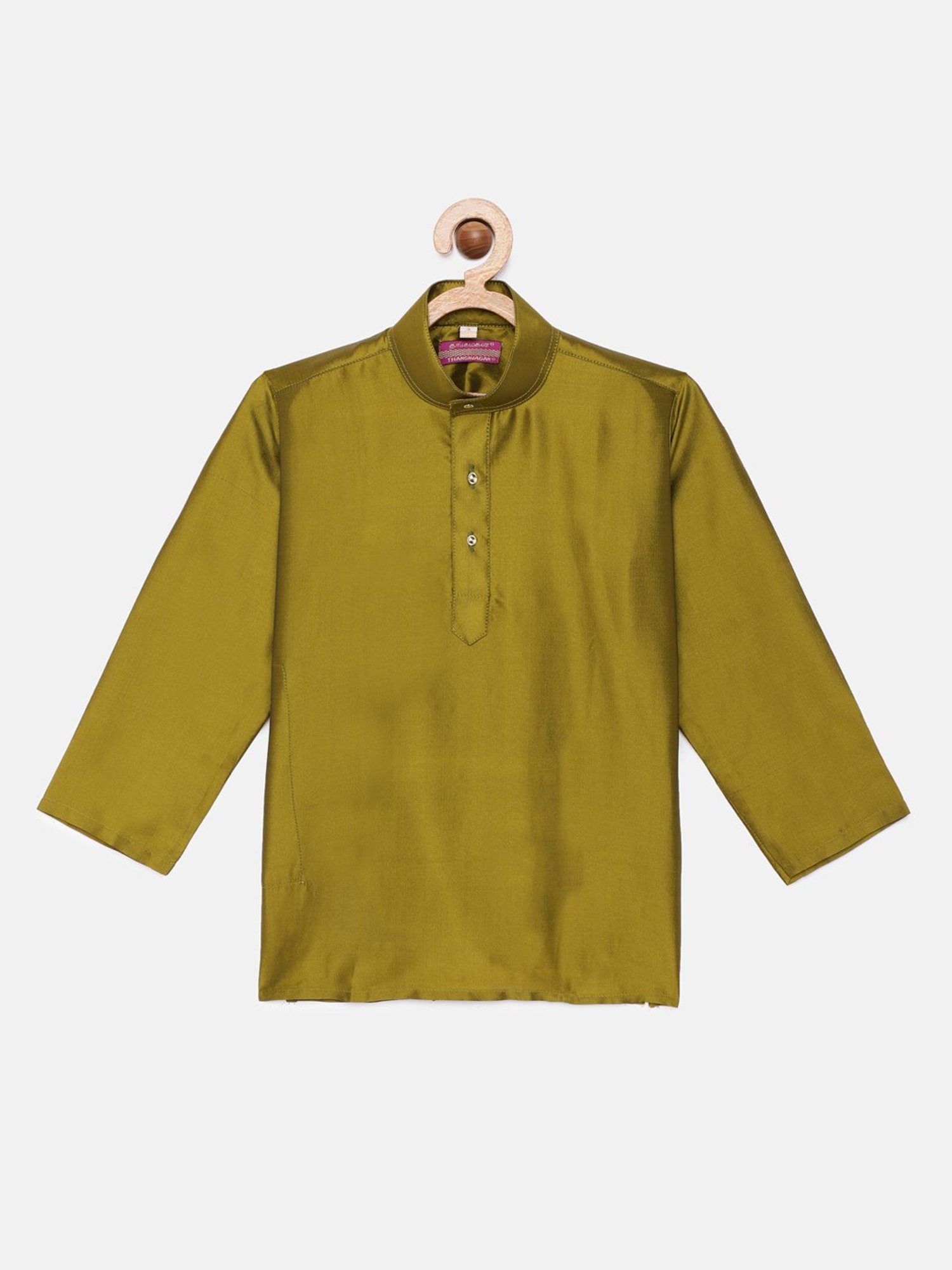 THANGAMAGAN Kids Olive Solid Full Sleeves Kurta
