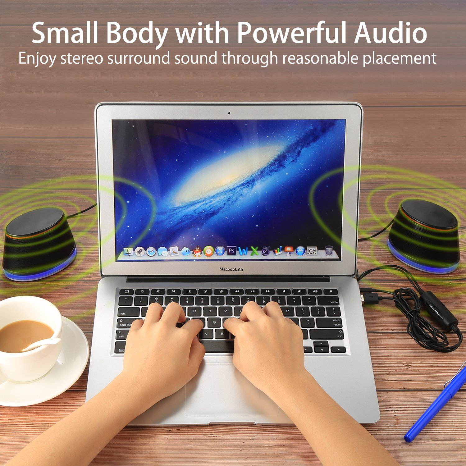 Sanyun SW102 Computer Speakers, 5Wx2, Deep Bass in Small Body, Stereo 2.0 USB Powered 3.5mm Aux Multimedia Speakers, Built-in Bottom Bass Radiators, PC Laptop Desktop Speakers, Black