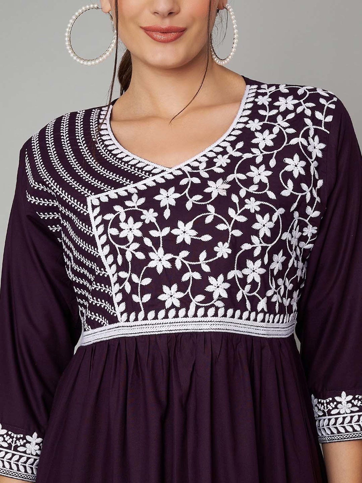 KOI SLEEPWEAR Wine Embroidered Dress