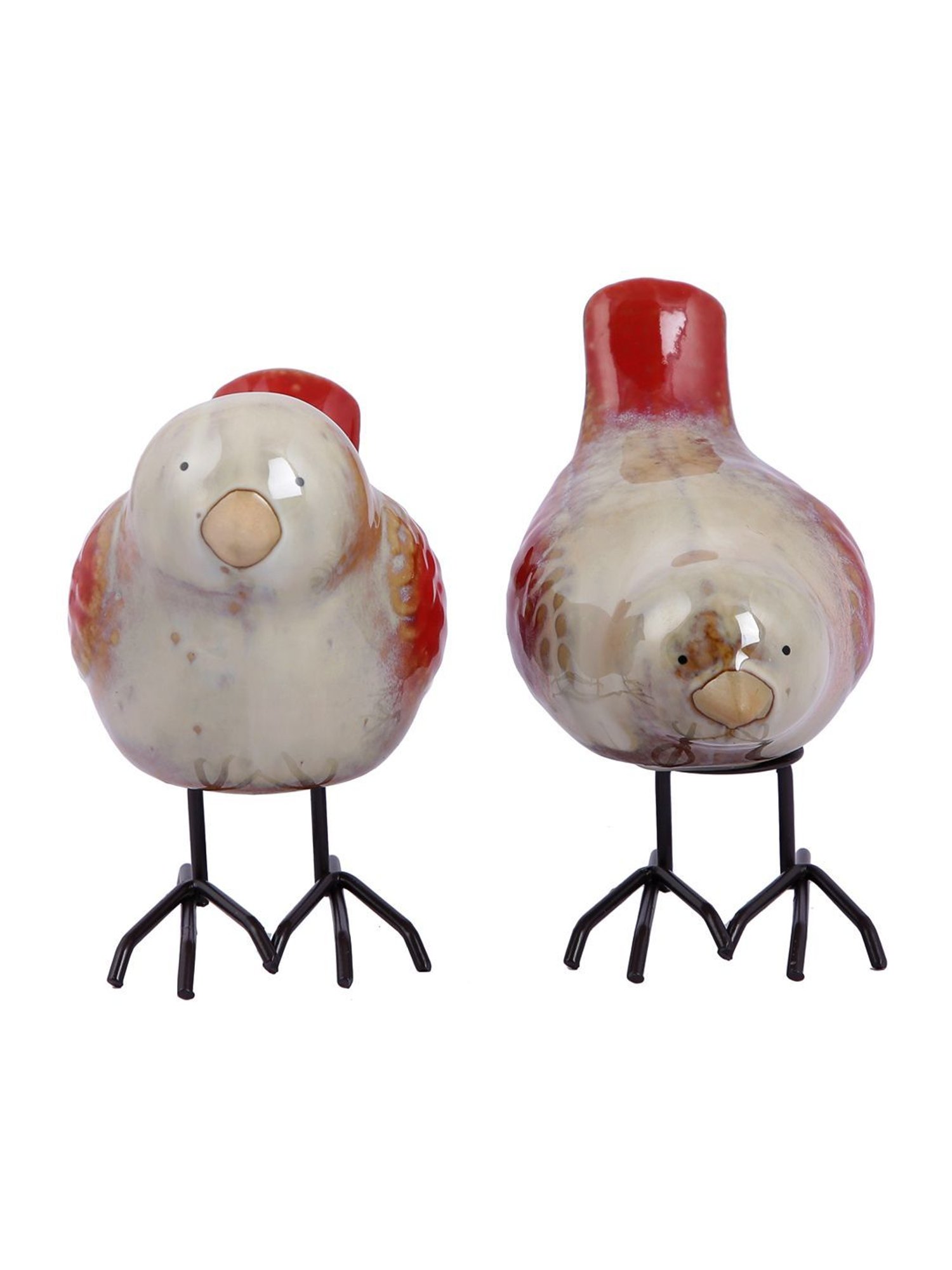 Tayhaa Red & Brown Ceramic Birds - Set of 2
