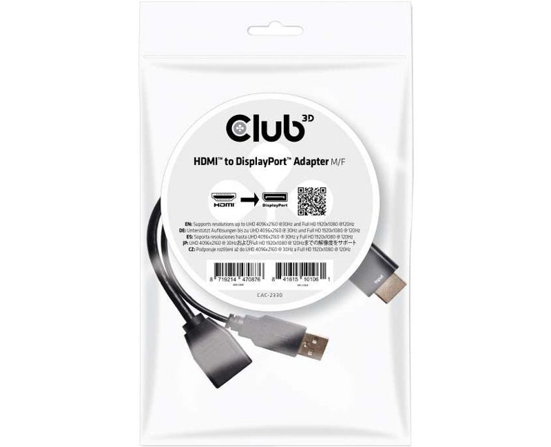 Club 3D HDMI to DisplayPort Adapter - DisplayPort/HDMI/USB A/V Cable for Audio/Video Device, Gaming Console, Notebook