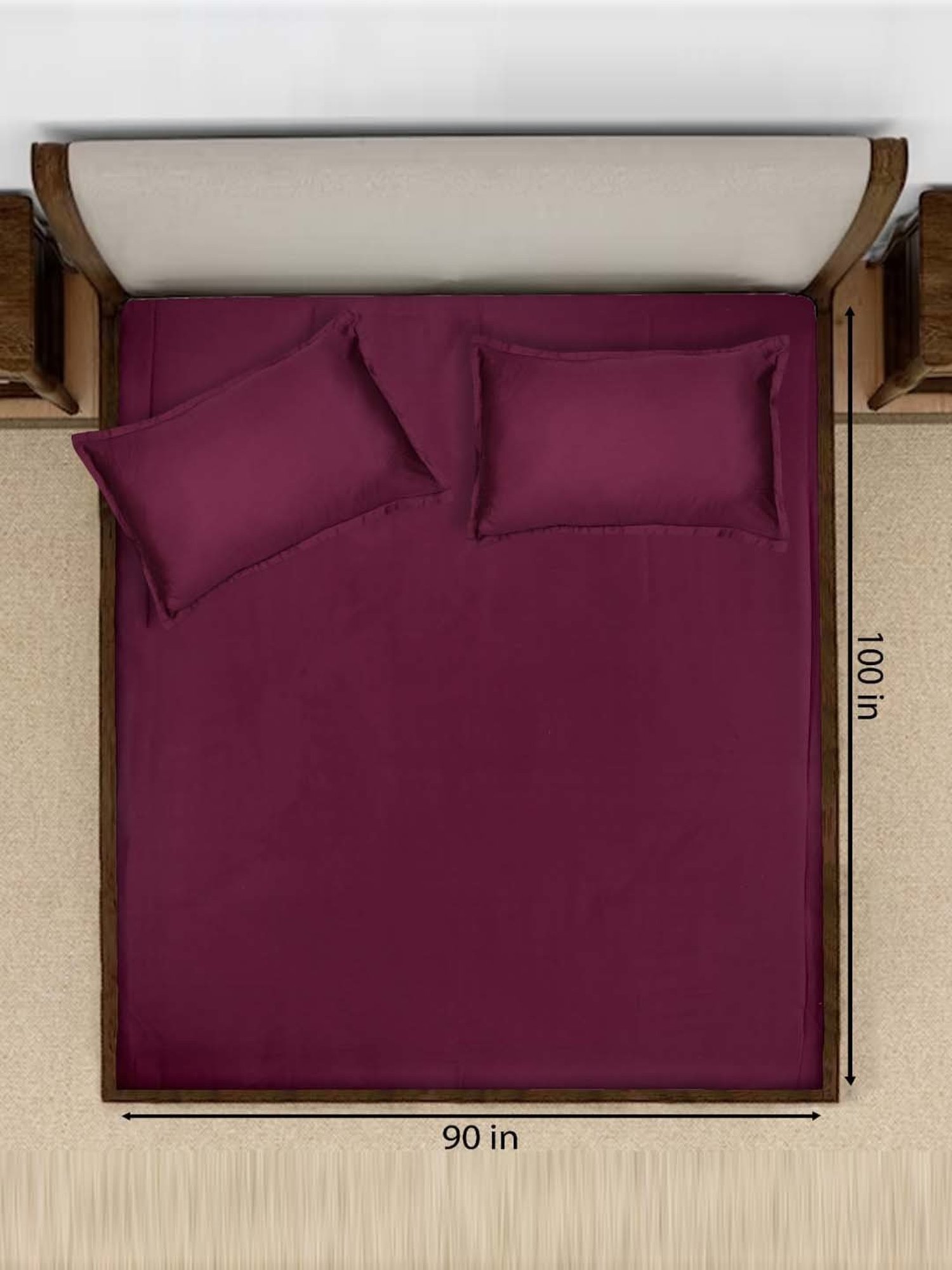 Saral Home Sheen Shine Maroon 300 TC Cotton Queen Bedsheet with 2 Pillow Covers