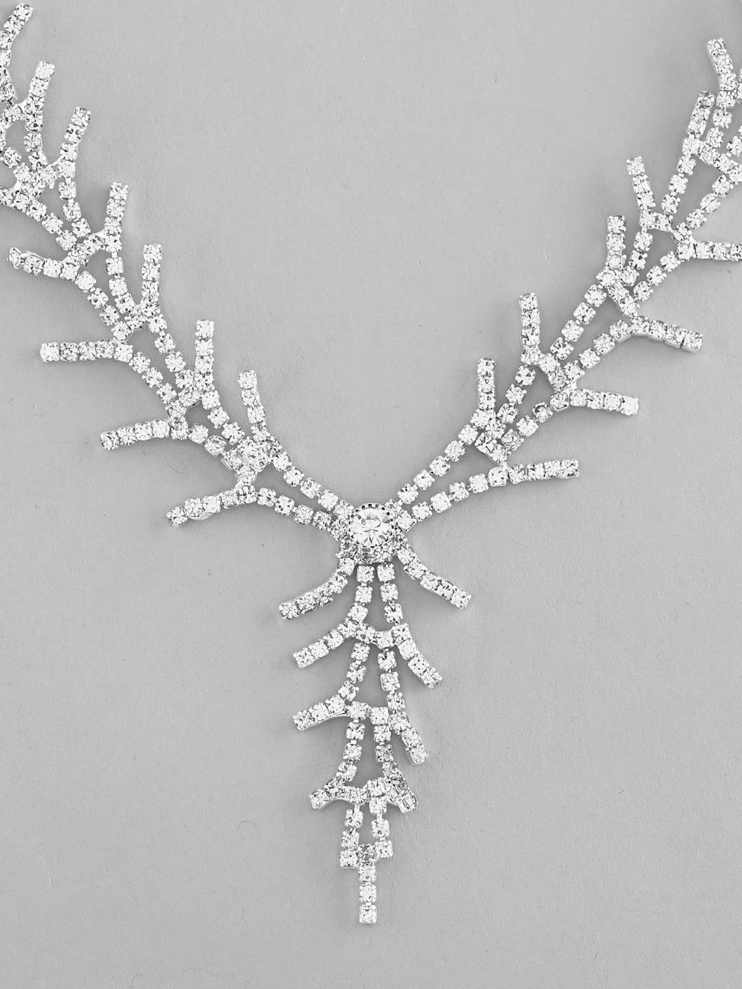 VOJ Ad Stone Studded Silver Plated Designer Jewellery Set for Women