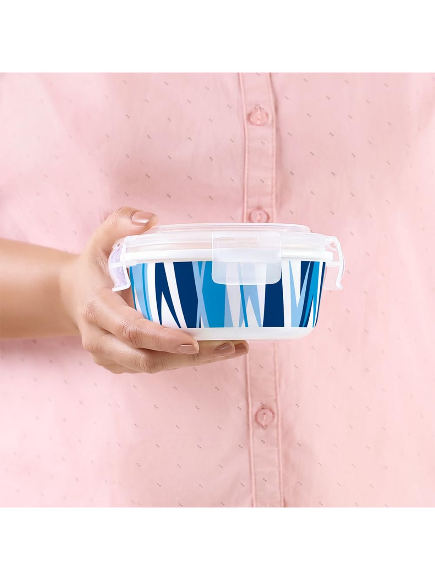 Larah by Borosil Blue Opalware Lunch Box with Lunch Bag