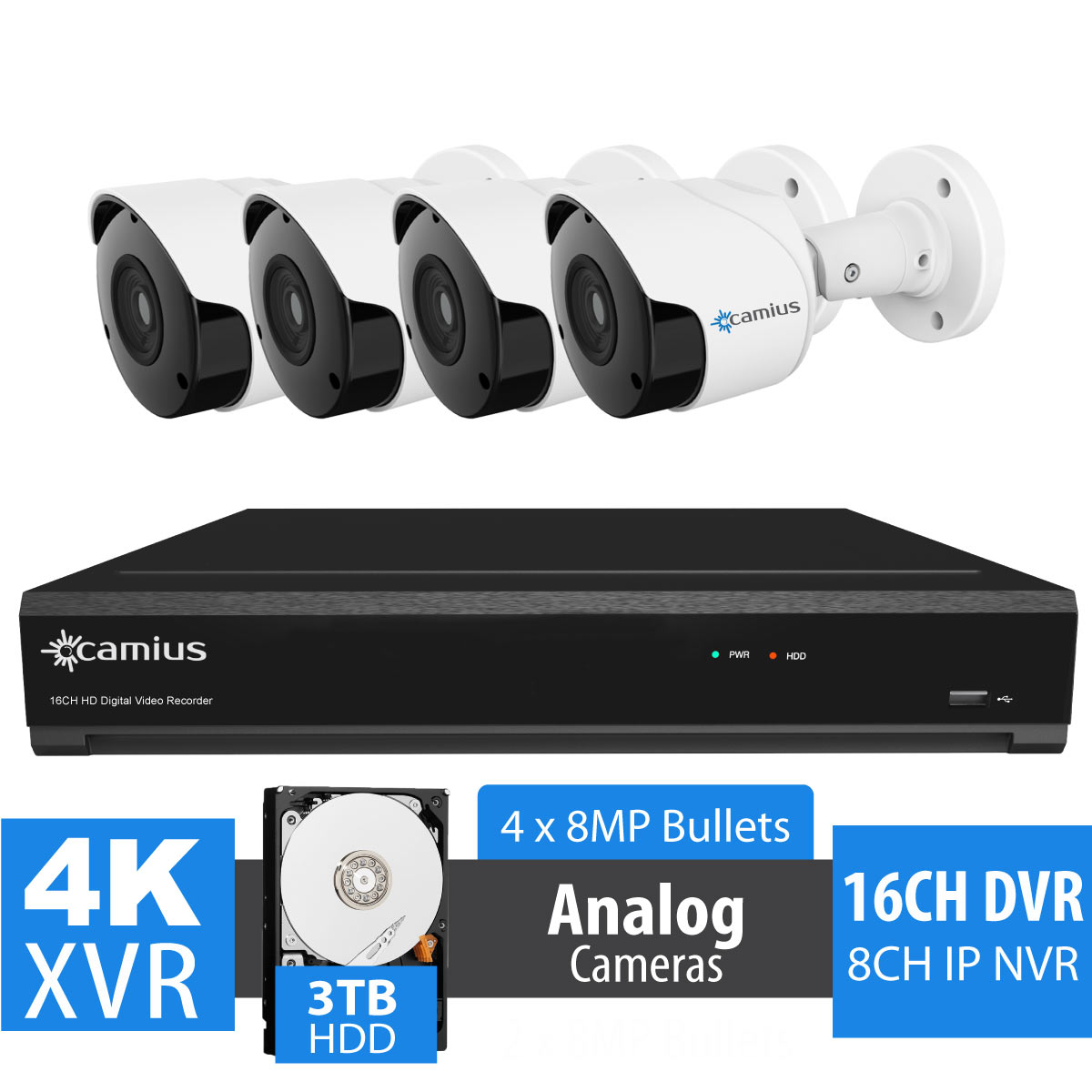GW Security 16 Channel HD 1920p H.265 Security System with 8TB HDD, (15)* PoE 5MP HD 1920p 2.8-12mm Varifocal Weather Proof IP Cameras, and (1)* 20x Zoom 5MP HD 1920p IP PTZ (Pan-Tilt-Zoom) Camera