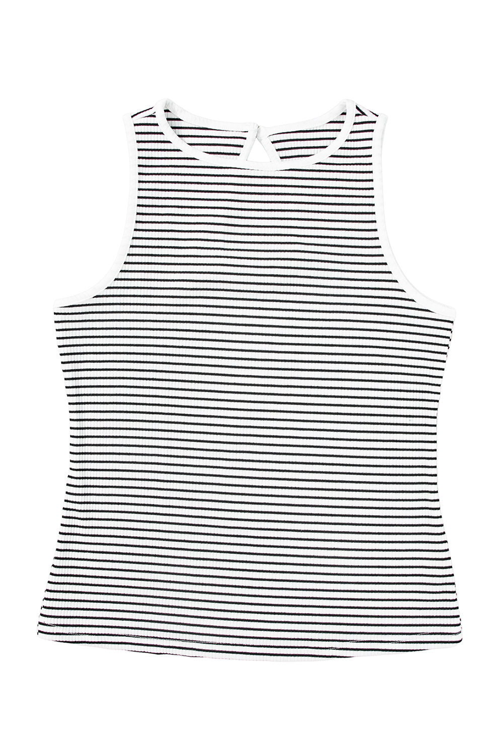 White Striped Print Cutout Ribbed Knit Tank Top