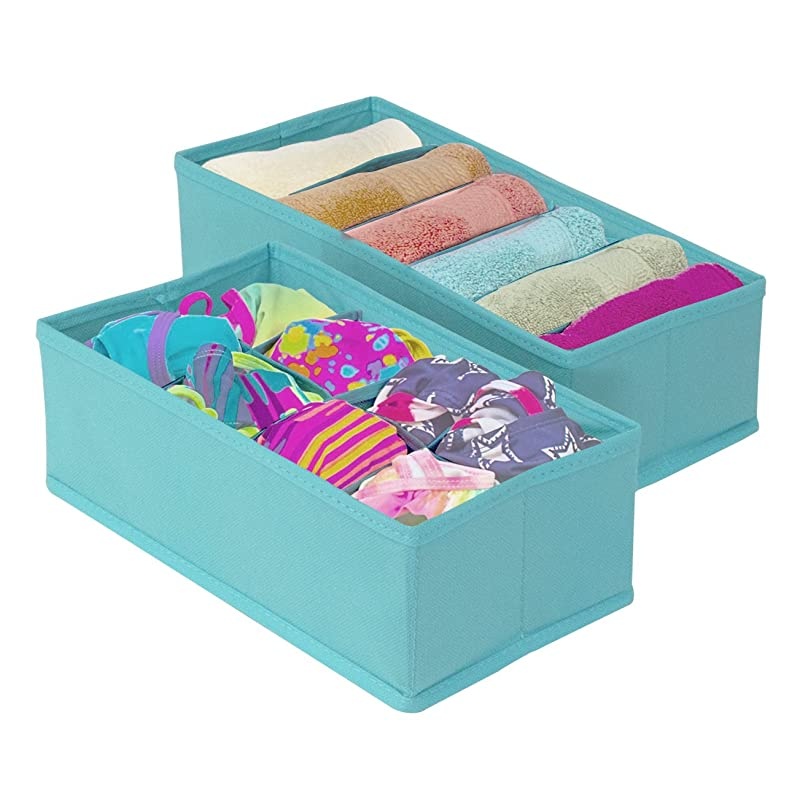 Set of 4 Foldable Drawer Dividers, Storage Boxes, Closet Organizers, Under Bed Organizer (Aqua)