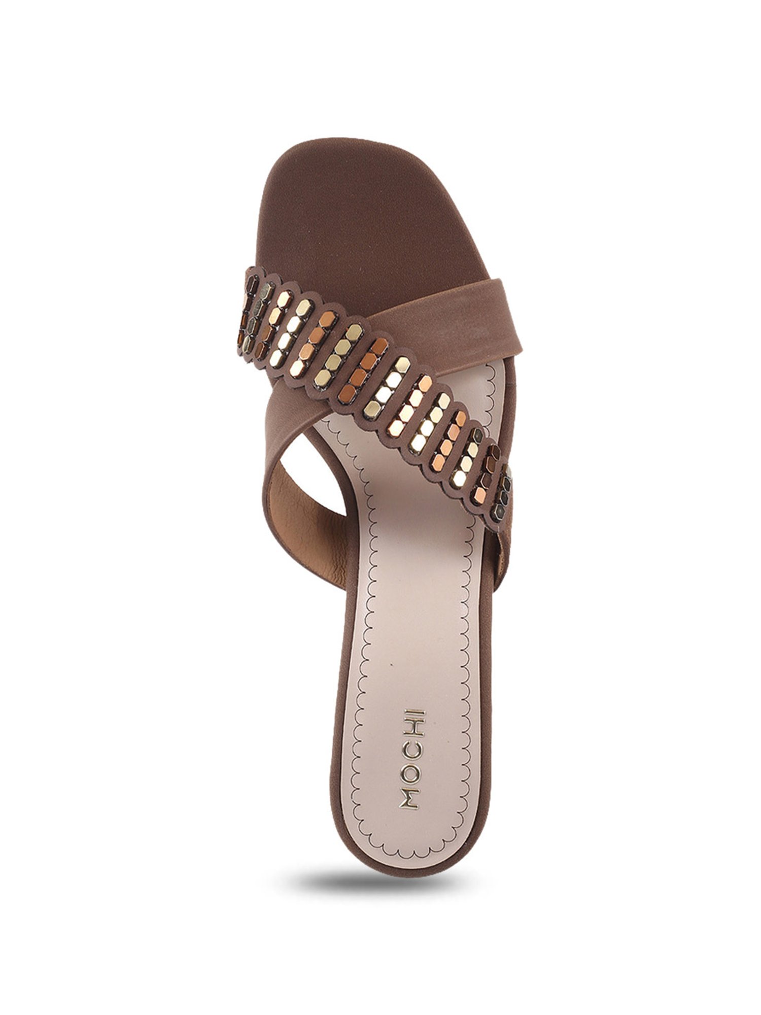 Mochi Women's Brown Cross Strap Sandals