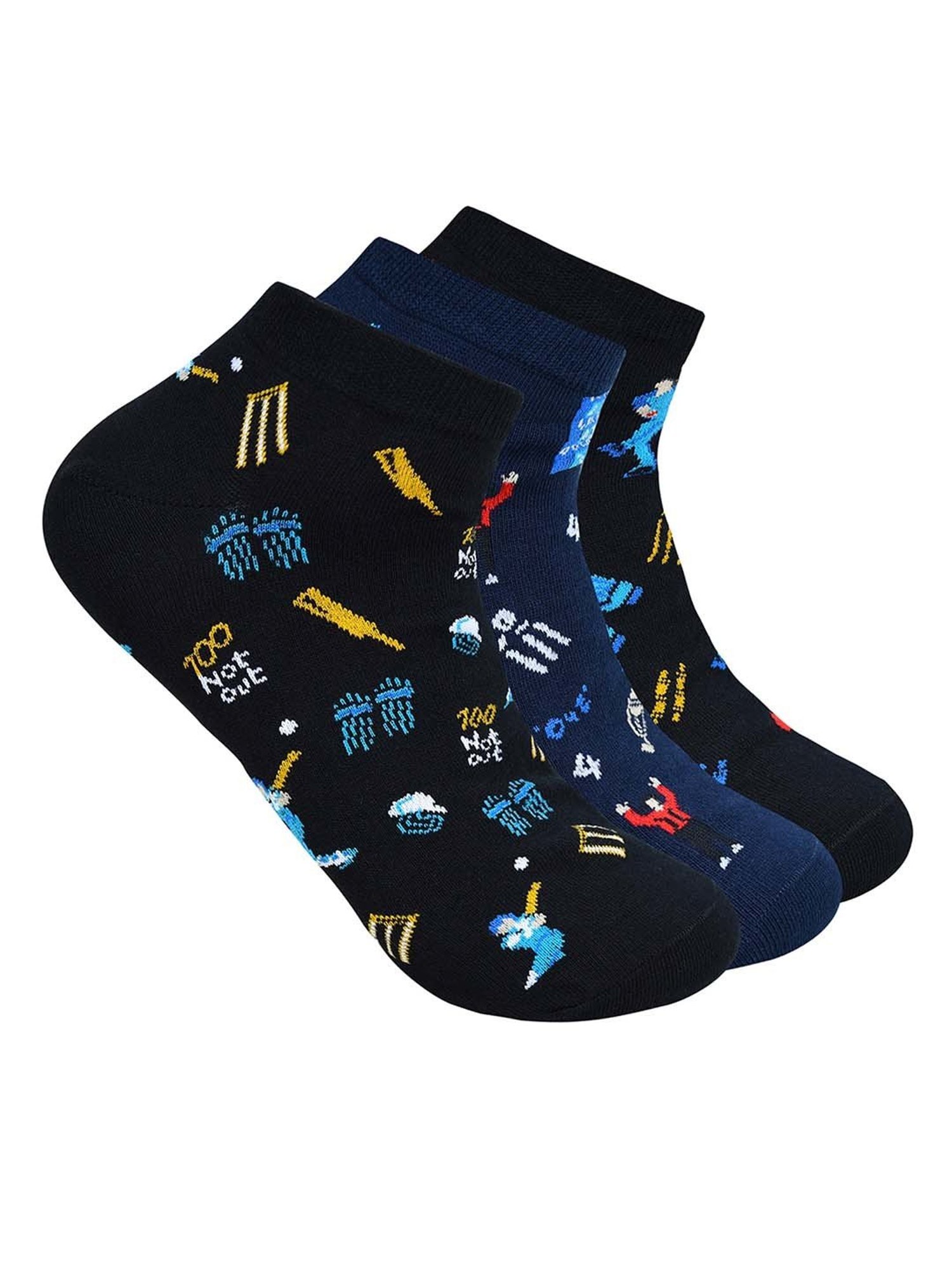 BALENZIA Black & Navy Printed Socks - Pack of 3