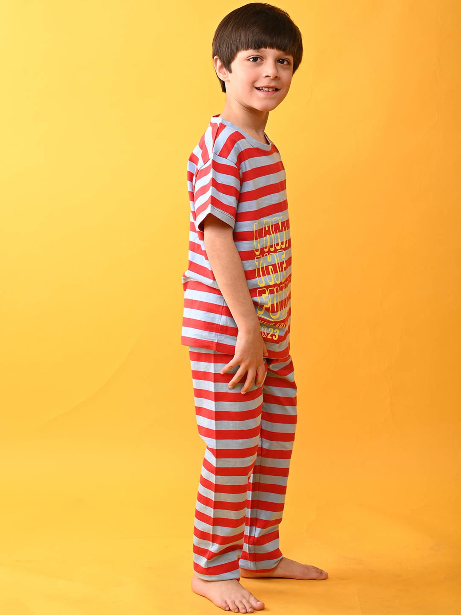 Anthrilo Boys Red Striped T-Shirt with Pyjamas