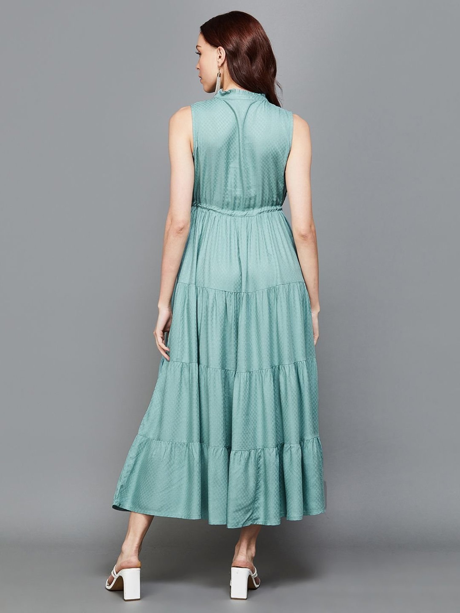 Colour Me by Melange Blue Printed A-Line Dress