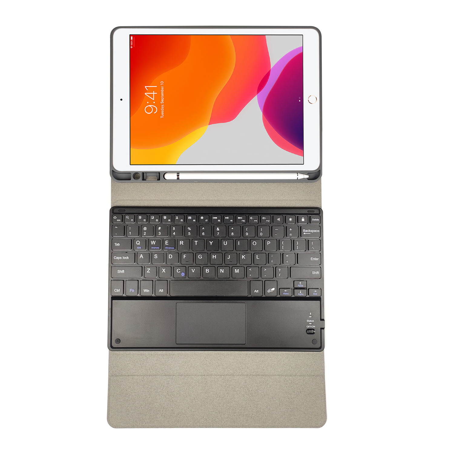 For iPad 10.2 2019 Case PU Leather Flip Stand Bluetooth Touchpad Keyboard Tablet Protect Case Cover RK102C