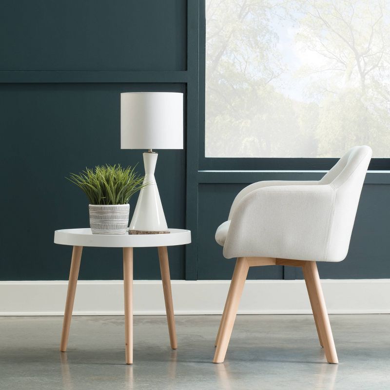 Set of 2 Tufted Fabric Mid-Century Modern Accent Chair with Arms Dining Chair Solid Beechwood Legs Beige - OFM