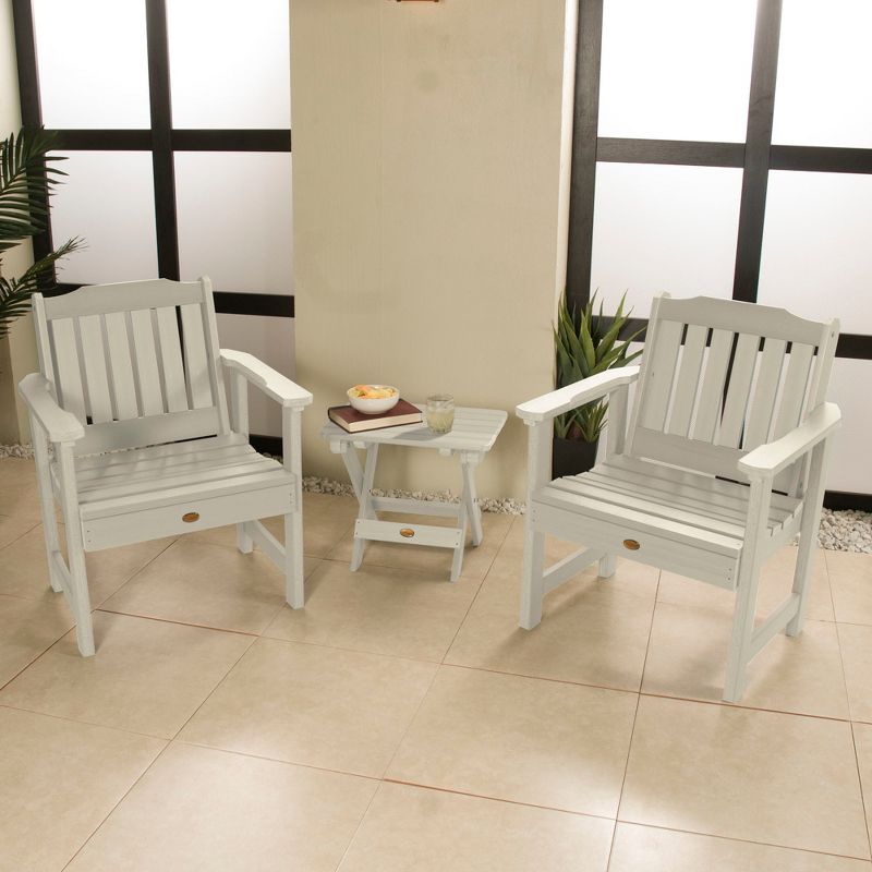 Lehigh 2pk Garden Chairs with 1 Folding Adirondack Side Table Whitewash - Highwood