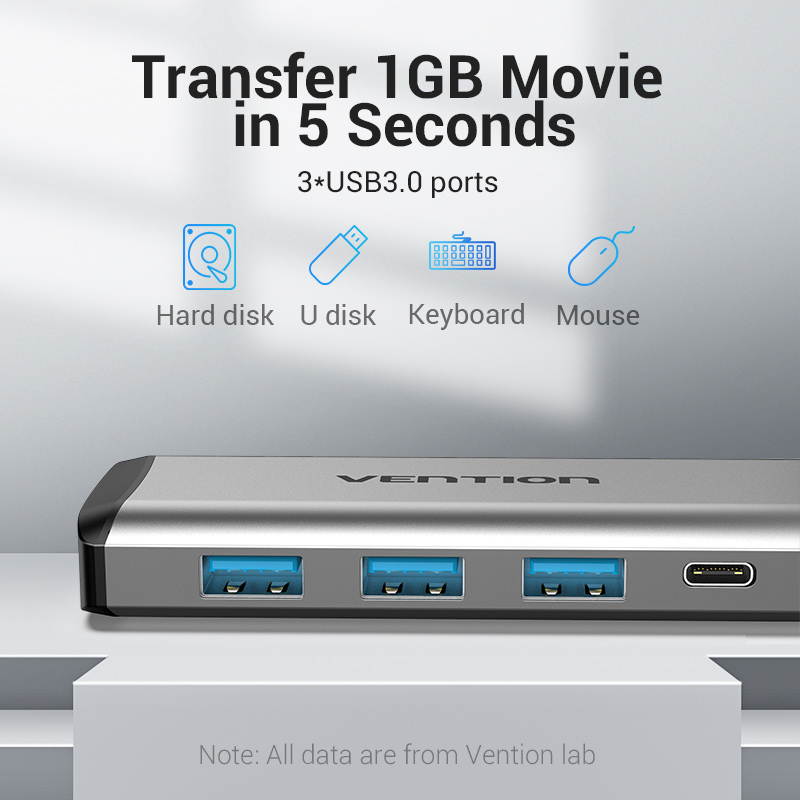 Vention USB C Hub ,5-in-1 USB Type C to 4K HDMI with 3&times;USB 3.0 Ports,PD Charging Port Compatible for MacBook Pro, ChromeBook, Nintendo Switch and More USB-C Devices