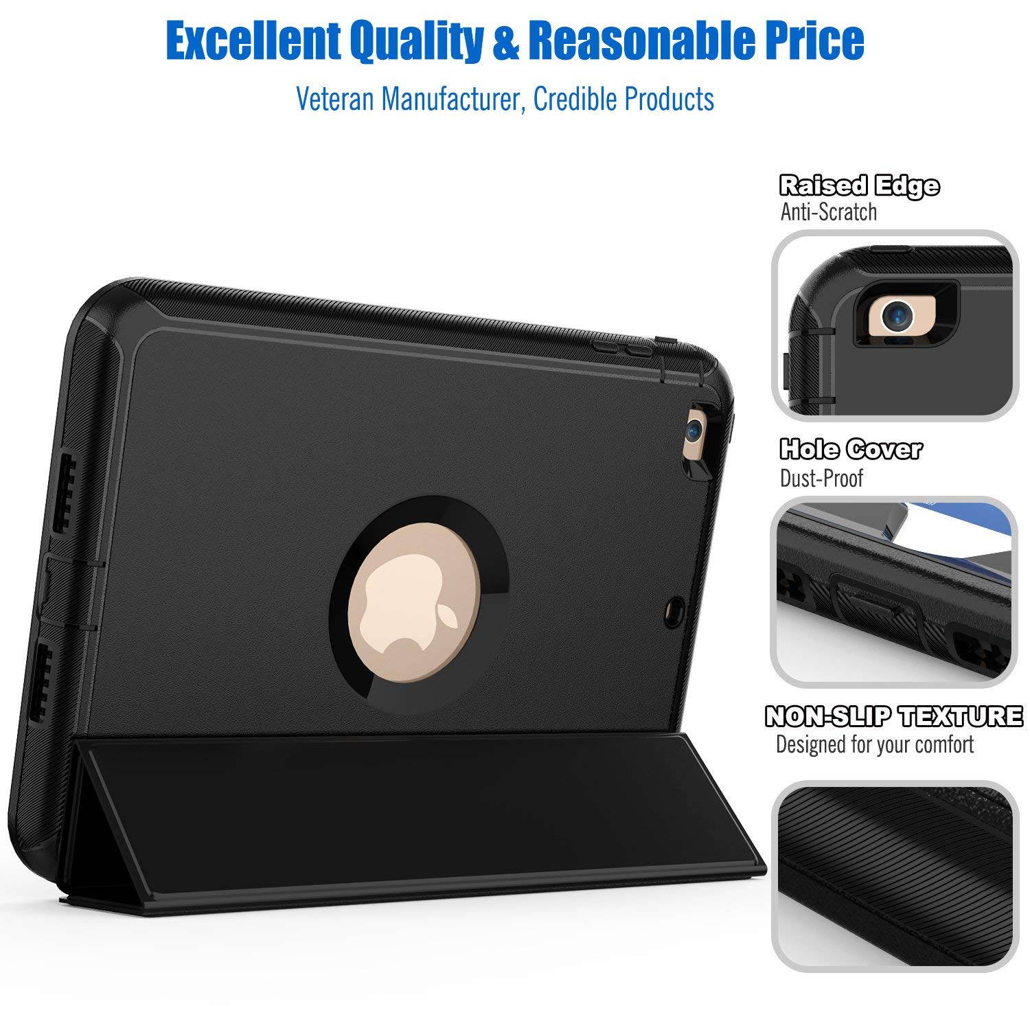 Werleo iPad Mini 1 2 3 Case Three Layer Shock Proof Protective Case for Kids Adults Smart Cover Auto Sleep Wake & PU Leather Folio Stand Function iPad Mini 1st 2nd 3rd Generation