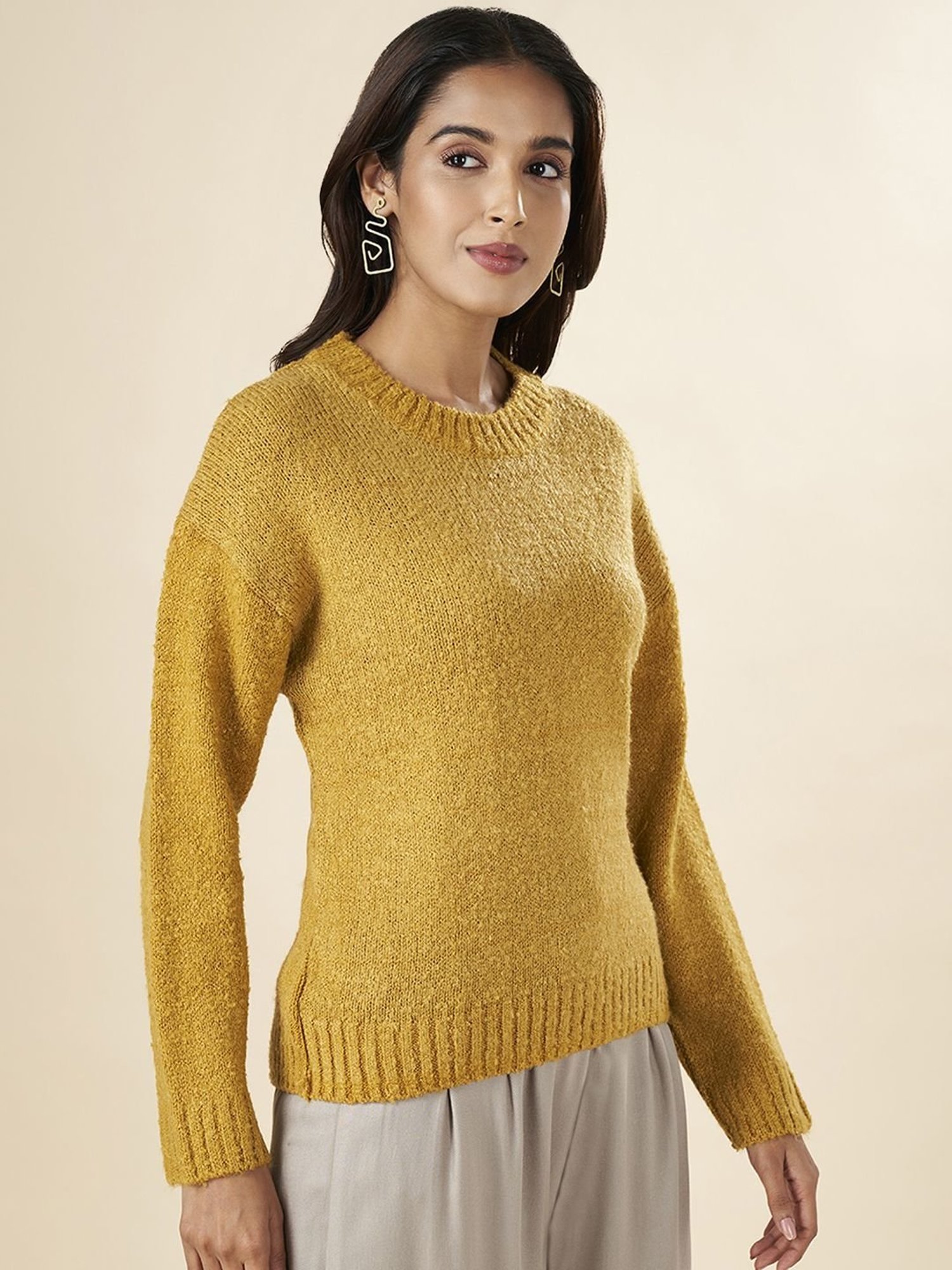 Akkriti by Pantaloons Yellow Regular Fit Sweater