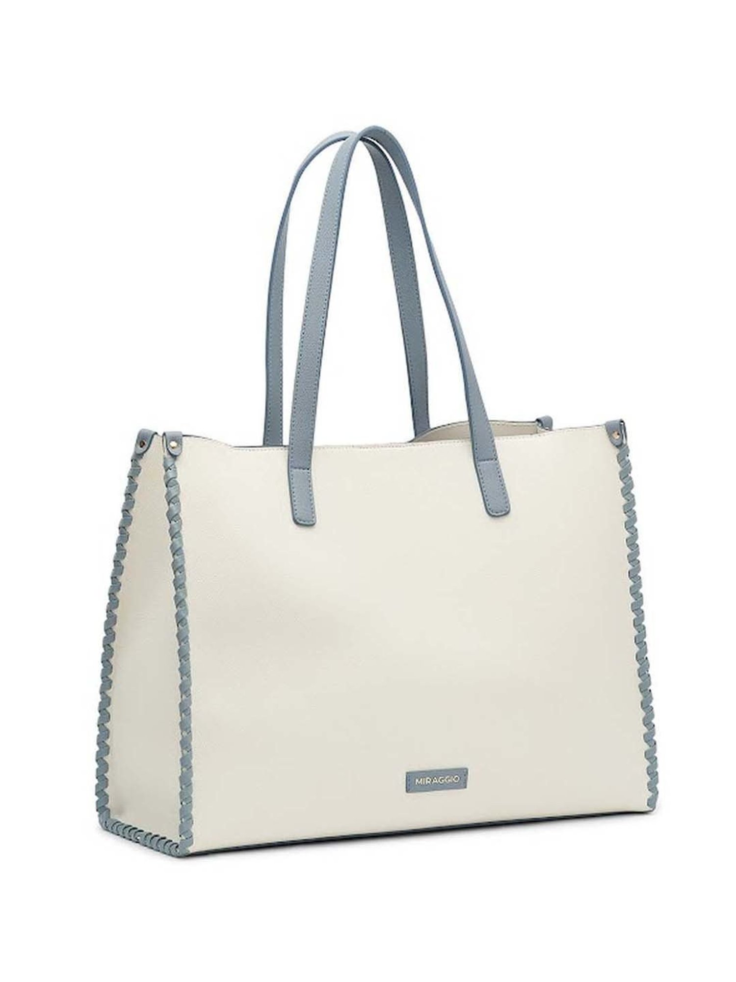 Miraggio White & Blue Solid Large Tote Handbag