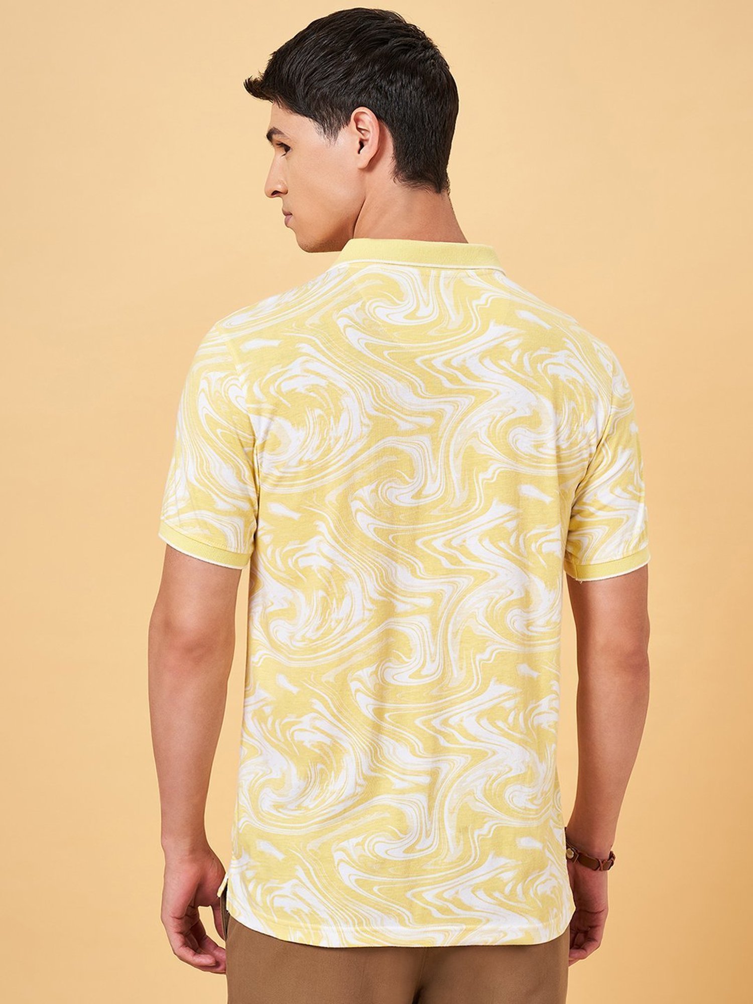 Byford By Pantaloons Yellow Slim Fit Printed Polo T-Shirt
