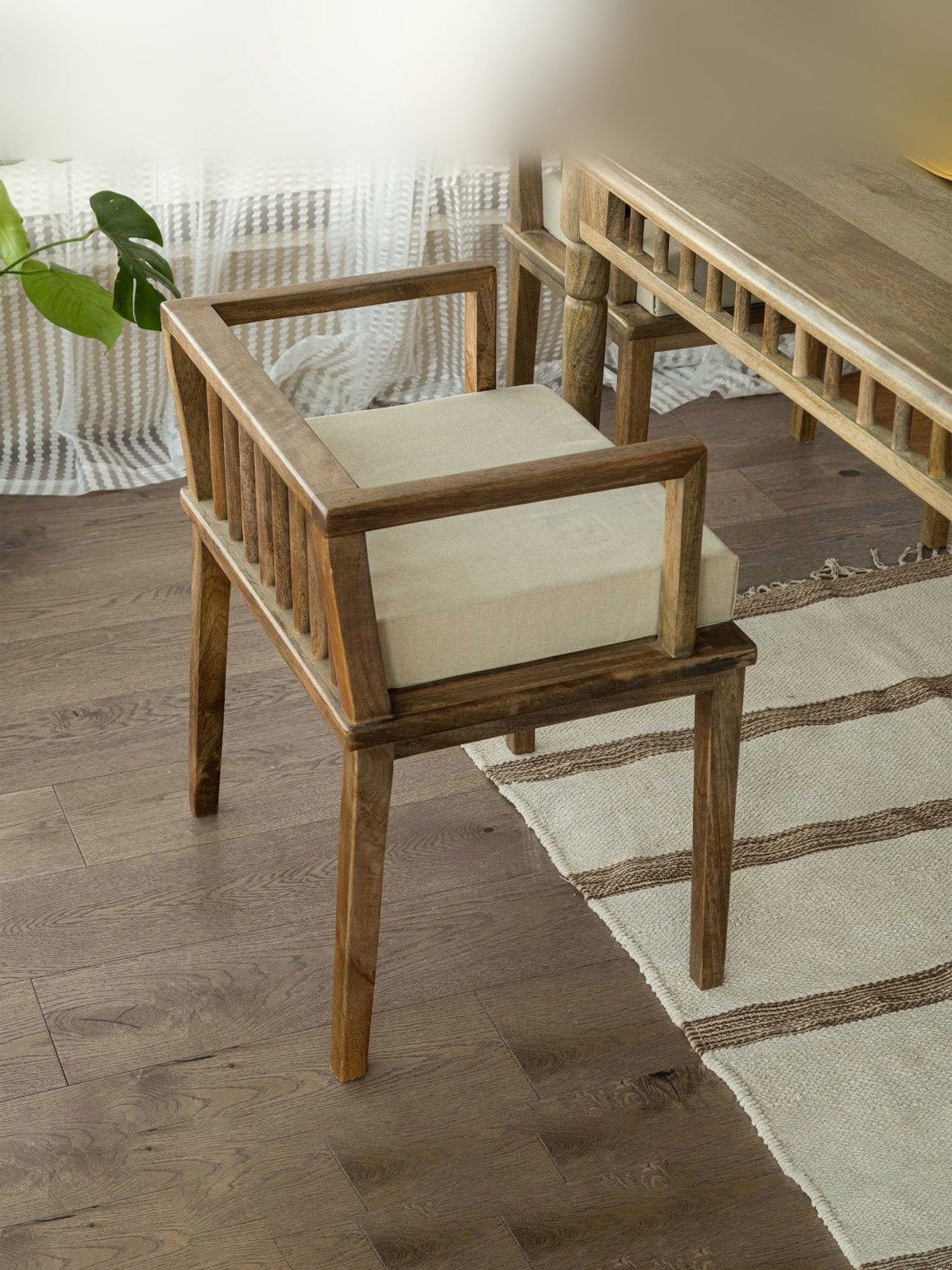 ellementry Lei Pan Grey Mango Wood Cushion Seated Chair