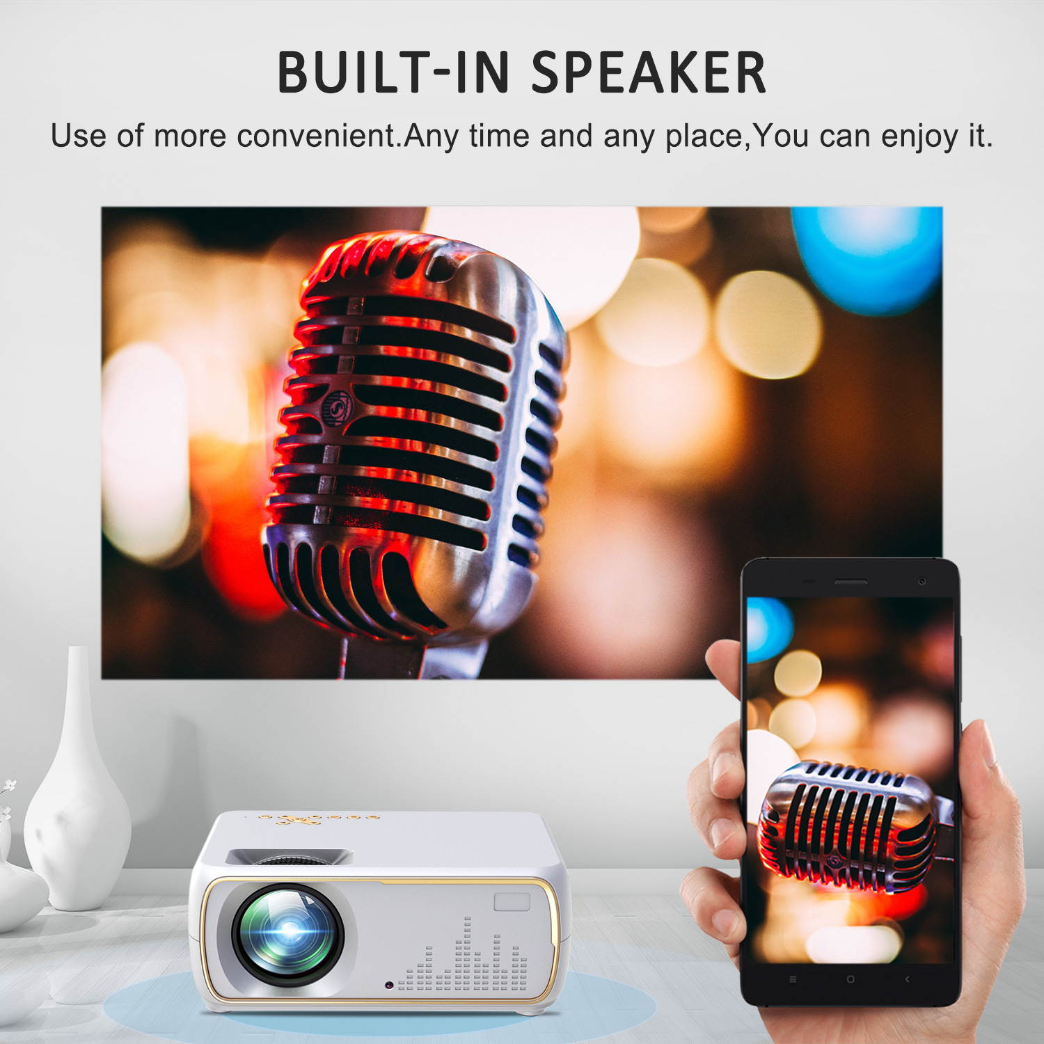 Projector  800*480 Zoom Function 100" Home Theater Projector, 100lumens,10000:1 Contrast Ratio Compatible w/ TV Stick, HDMI, Laptop, PPT Presentation