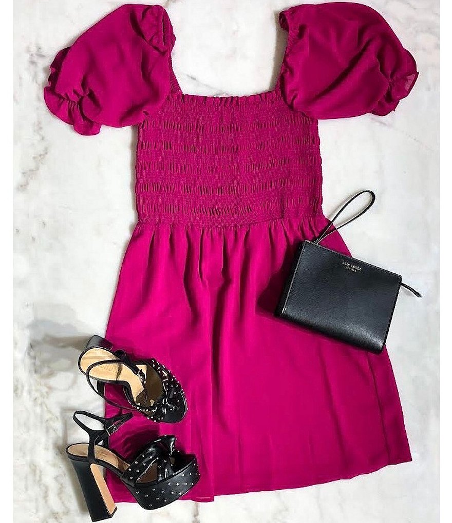 WAYF Smocked Puff Short Sleeve Mini Dress