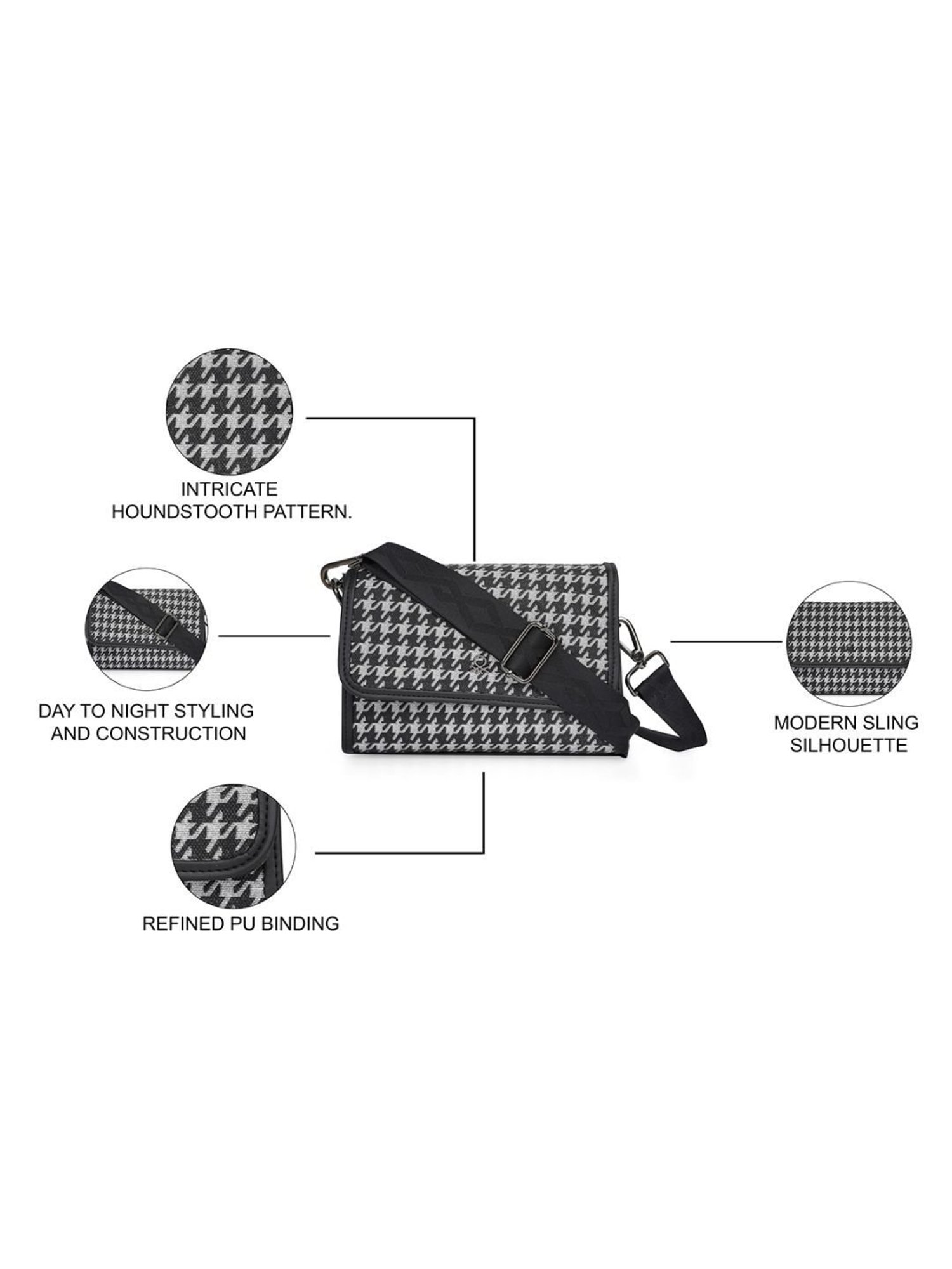 United Colors of Benetton Fernanda Black & White Printed Sling Handbag