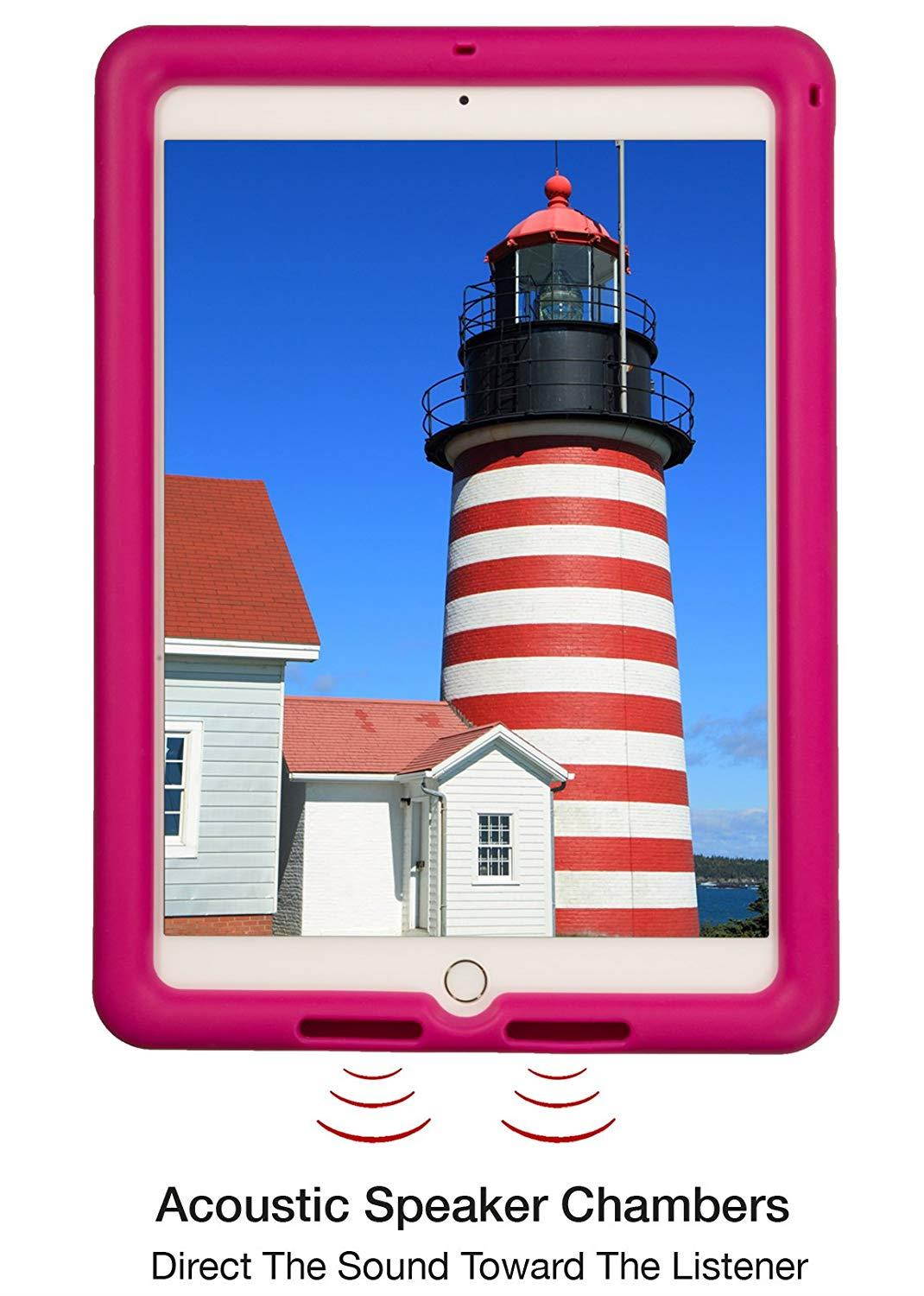 Bobj Rugged Case for iPad 2017 5th Generation 9.7 - BobjGear Custom Fit - Patented Venting - Sound Amplification - BobjBounces Kid Friendly (NOT for iPad 2018, iPad Pro 10.5) (Rockin' Raspberry)
