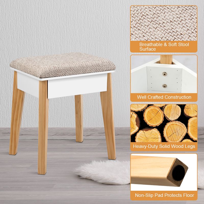 Costway Makeup Vanity Table Dressing table Cushioned Stool Set