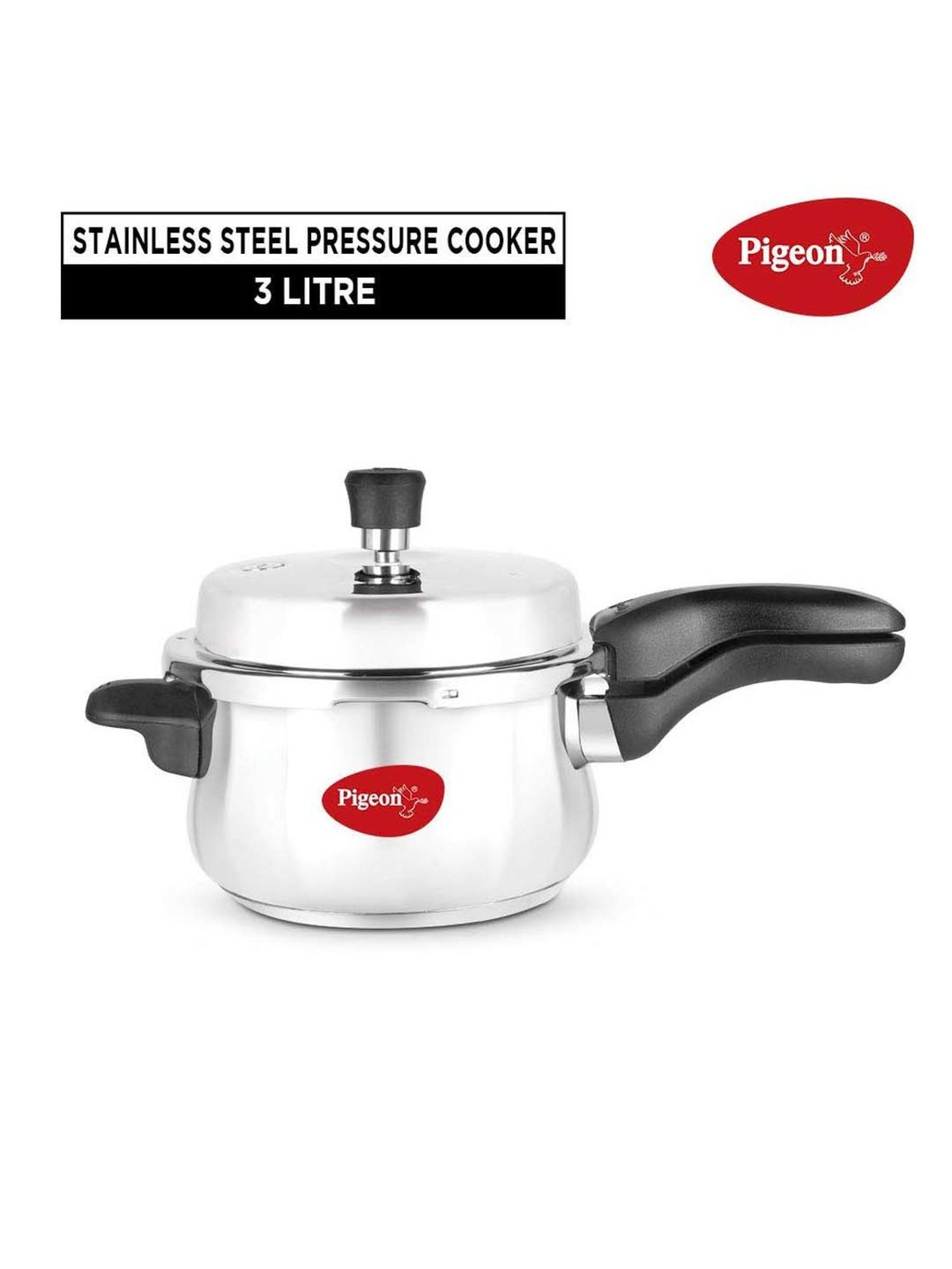 Pigeon Silver Stainless Steel Induction Inox Plus Pressure Cooker With Outer Lid (3 L)