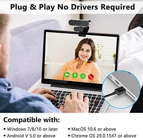 Webcam with Microphone, 1080P HD Webcam Streaming Computer Web Camera -USB Wide Angle Computer Camera for Mac YouTube Skype OBS Laptop Desktop Webcam for Video Calling Gaming Recording Conferencing