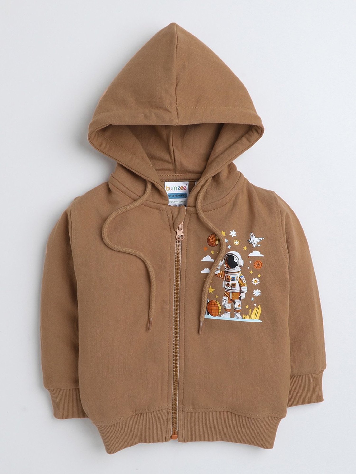 Bumzee Kids Brown Printed Full Sleeves Sweatshirt