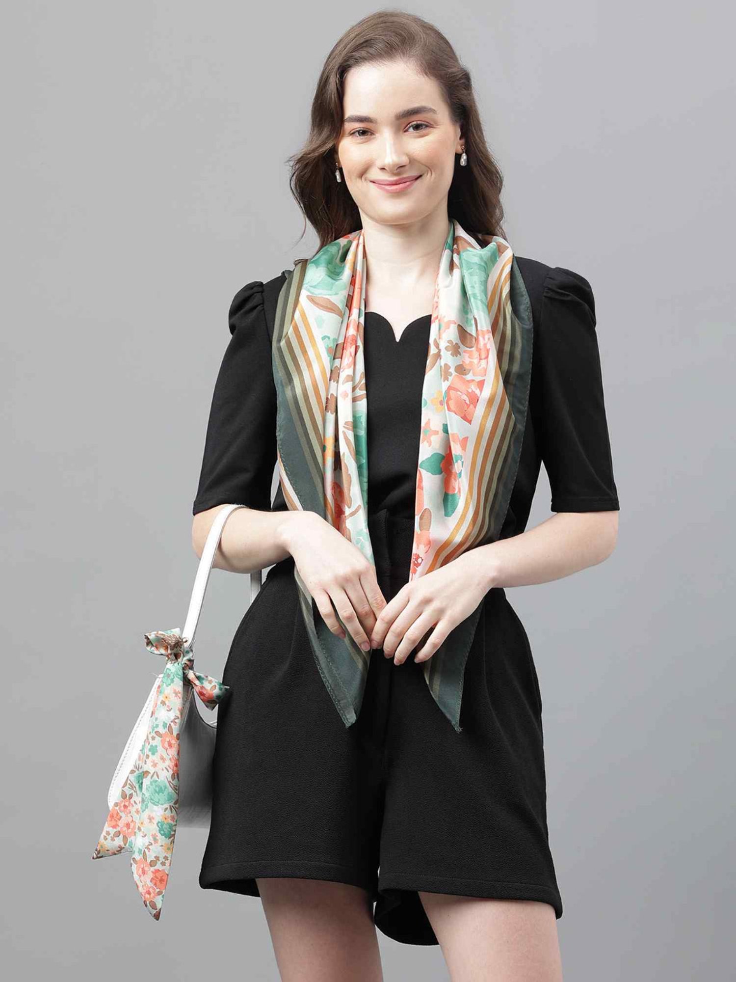 Tossido Multicolor Floral Scarf & Bag Scarf Set