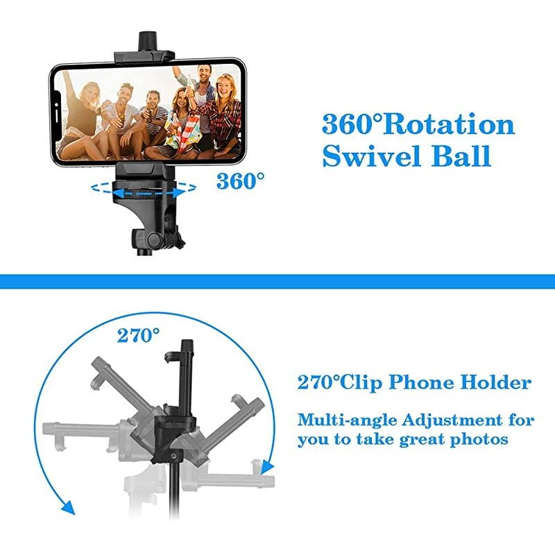 Stick Tripod, 51" Extendable Tripod Stand with Cell Phone Mount Holder & Wireless Remote,Compatible with iPhone 11,11 pro,Xs,X,8,7,6 Plus,Samsung Galaxy S9,S8,S7 Plus,Note 8, Gopro,More