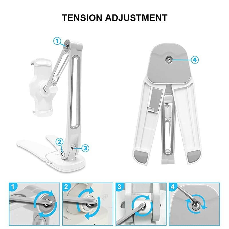 Kitchen Tablet Stand HIGHFlex 360 Superior Strength Portable 47 to 135 Inch Universal Tablet Stand amp Phone Holder for Kitchen Counter amp Wall 4 PT Wobble Free Mount White