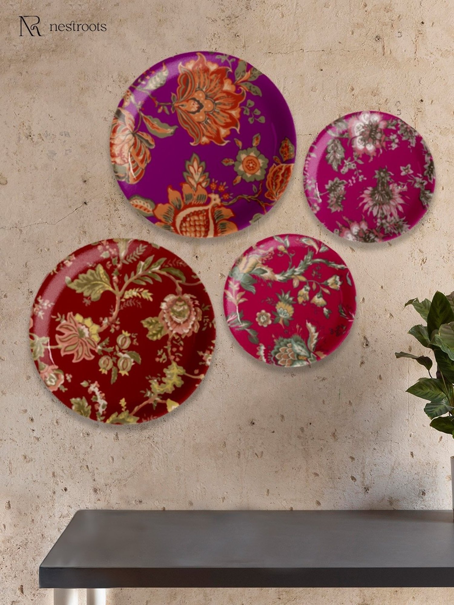 Nestroots Ethnic Floral Multicolor Porcelain Wall Plate