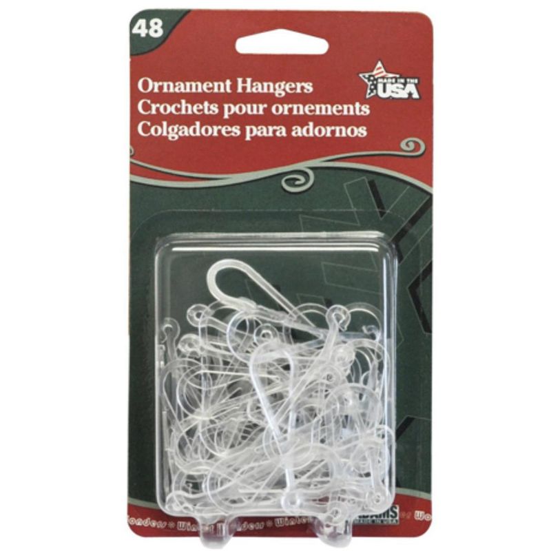 Adams 48ct Clear Plastic Reusable Christmas Ornament Hangers Hooks