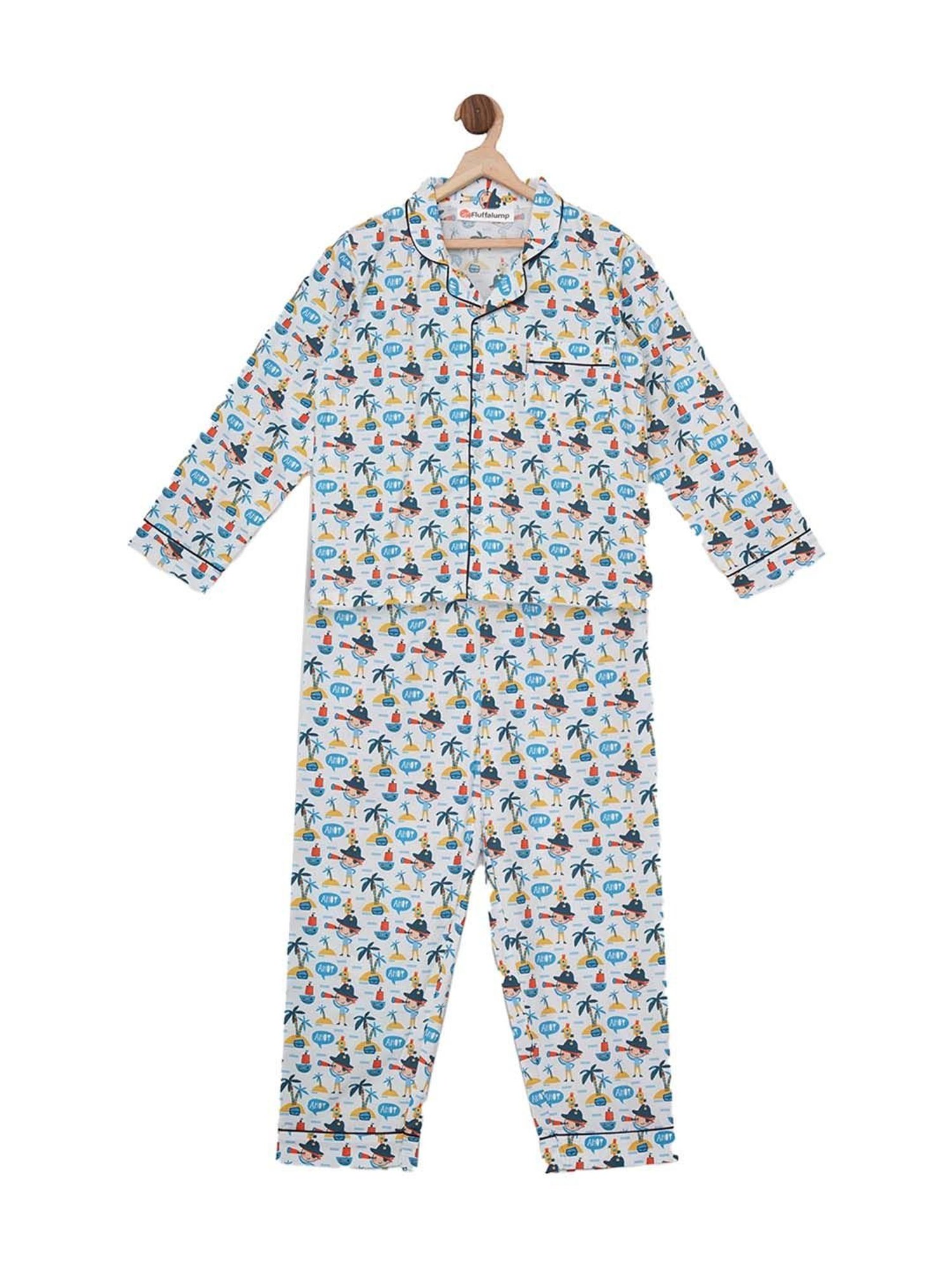 Fluffalump Boys Multicolor Cotton Printed Nightwear Top & Pants Set