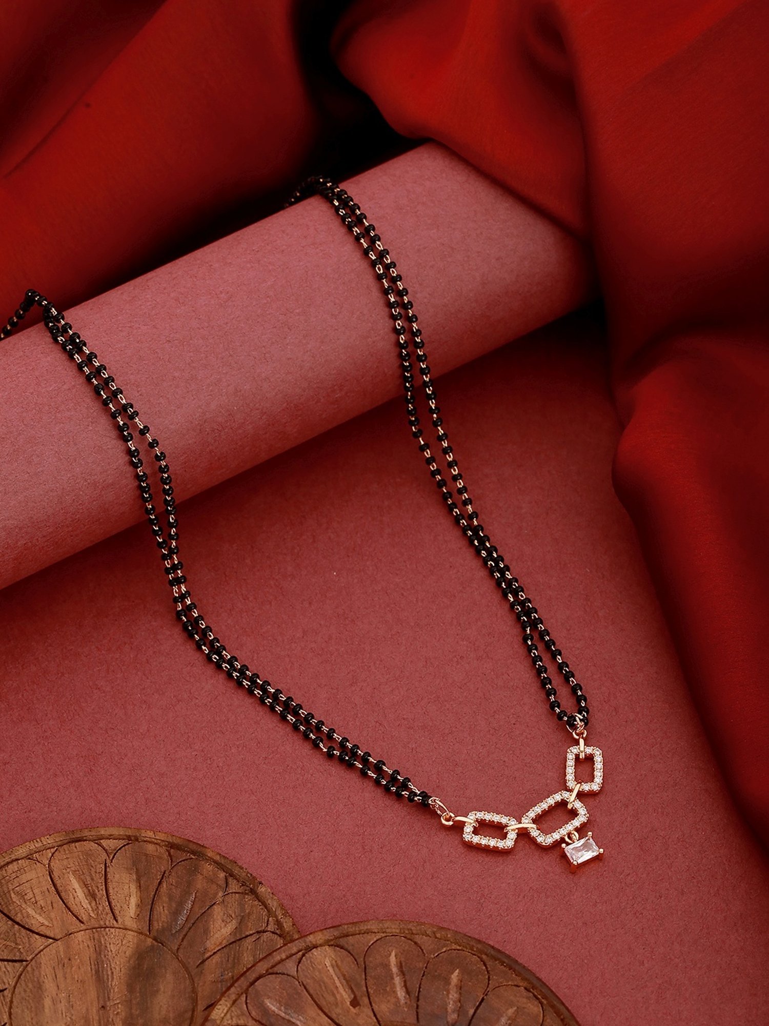 Aatmana Rose Gold-Plated & White CZ Stone-Studded Mangalsutra