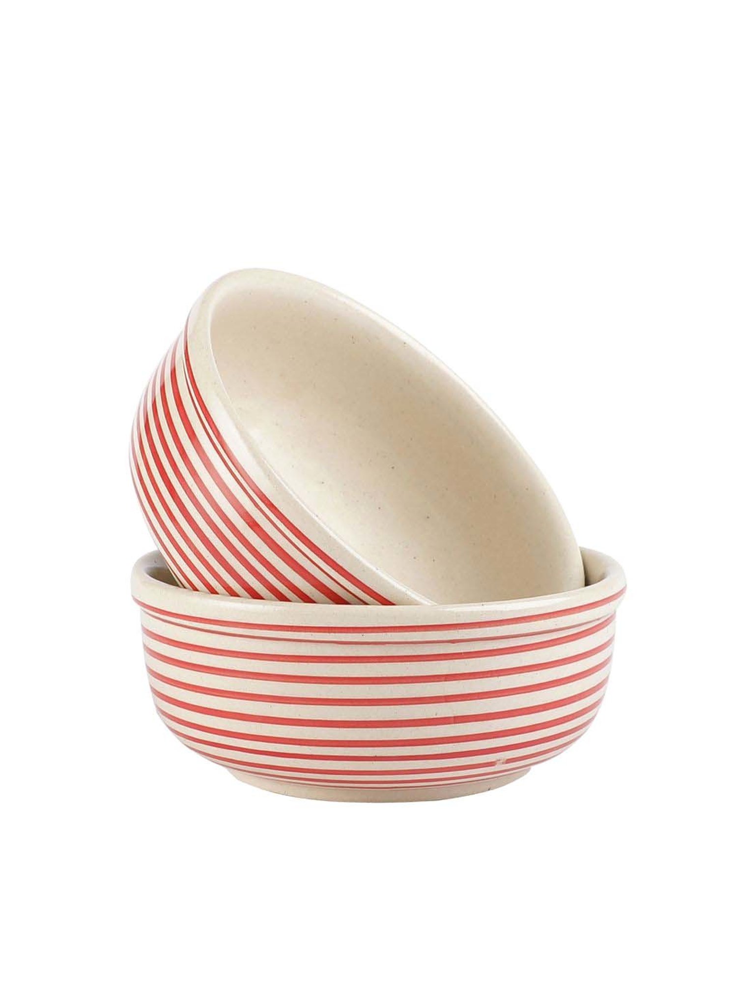 VarEesha Parikrama Red & White Ceramic Large Serving Bowl (0.55 L) - Set of 2